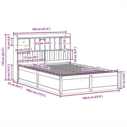 Cama sem colchão 140x190 cm madeira de pinho maciça branco