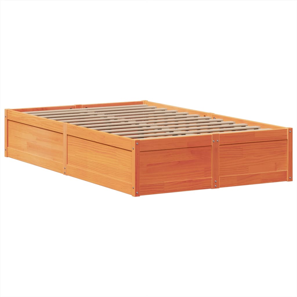 Cama sem colchão 135x190 cm madeira pinho maciça castanho-mel