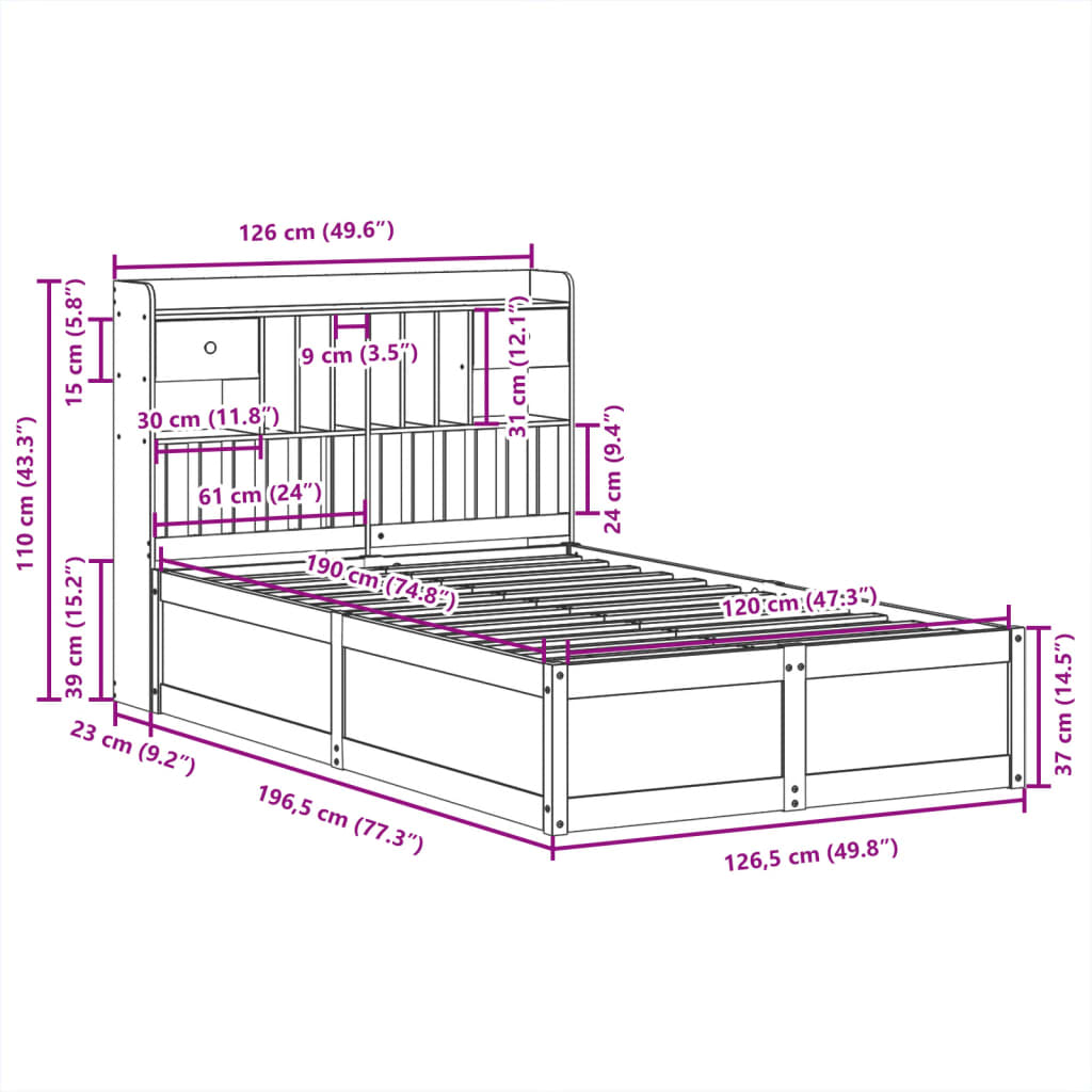 Cama sem colchão 120x190 cm madeira de pinho maciça