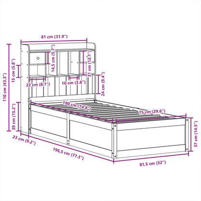 Cama sem colchão 75x190 cm madeira de pinho maciça branco