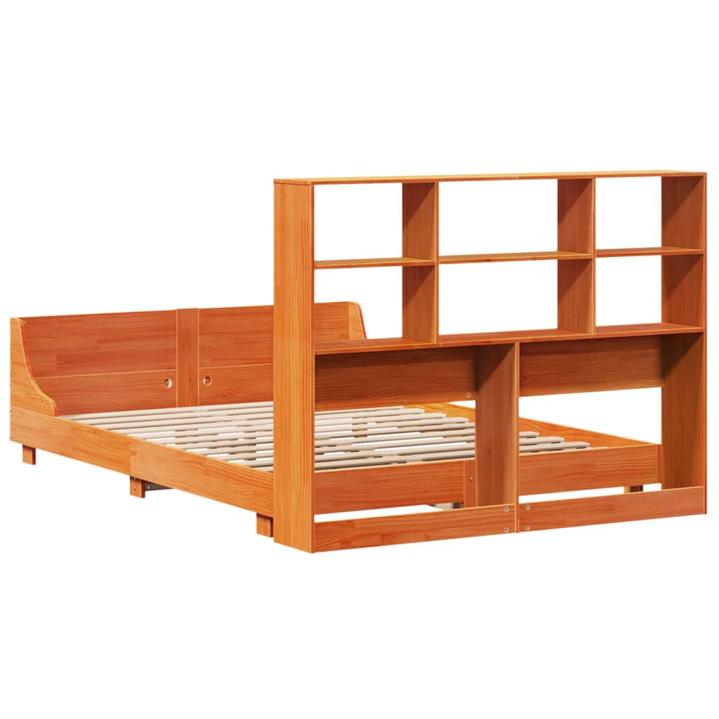 Cama sem colchão 135x190 cm madeira pinho maciça castanho-mel