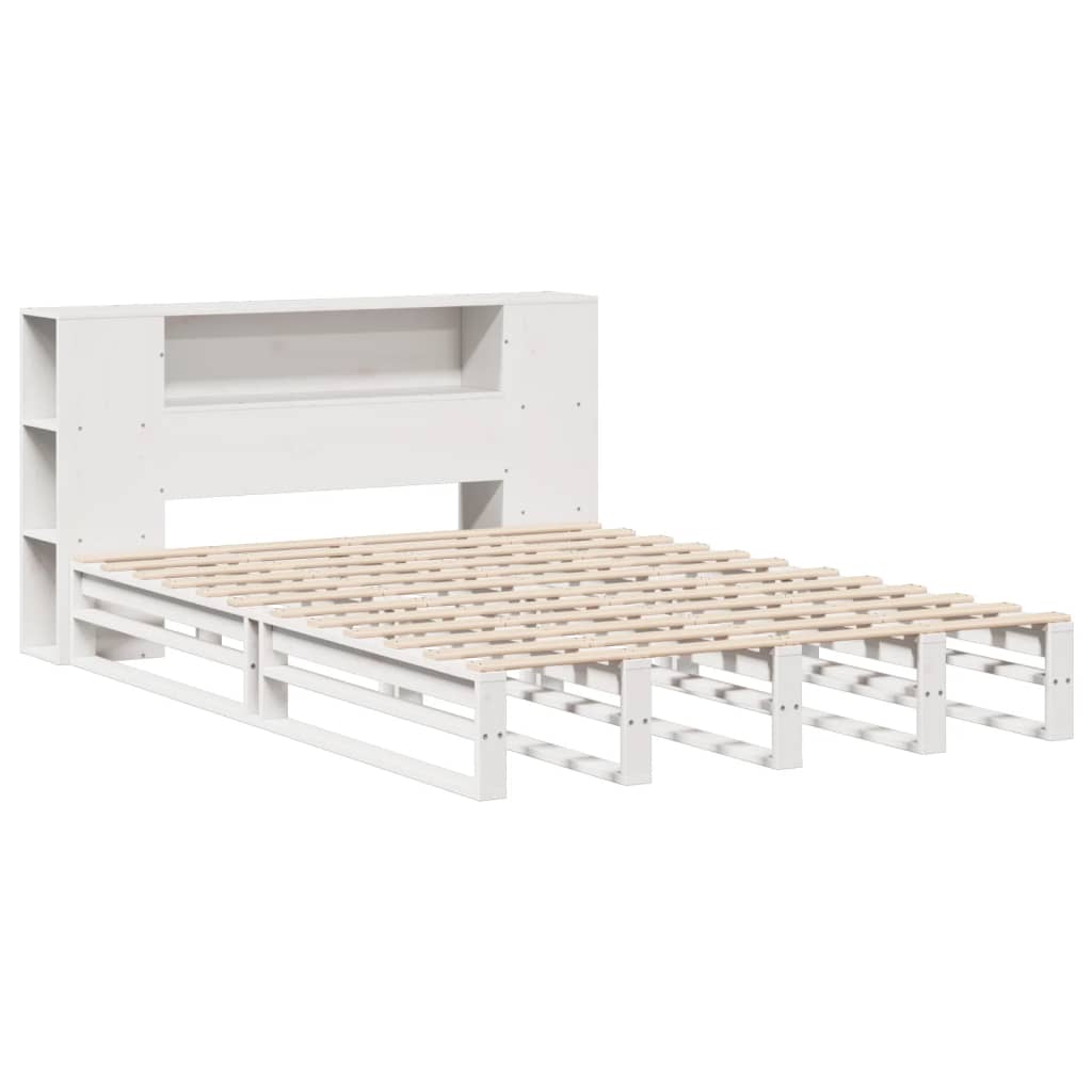 Cama com estante sem colchão 140x190 cm madeira maciça branco