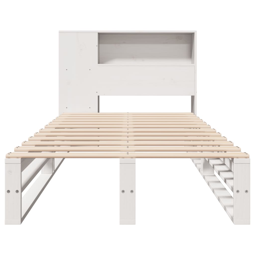 Cama com estante sem colchão 90x200 cm madeira maciça branco