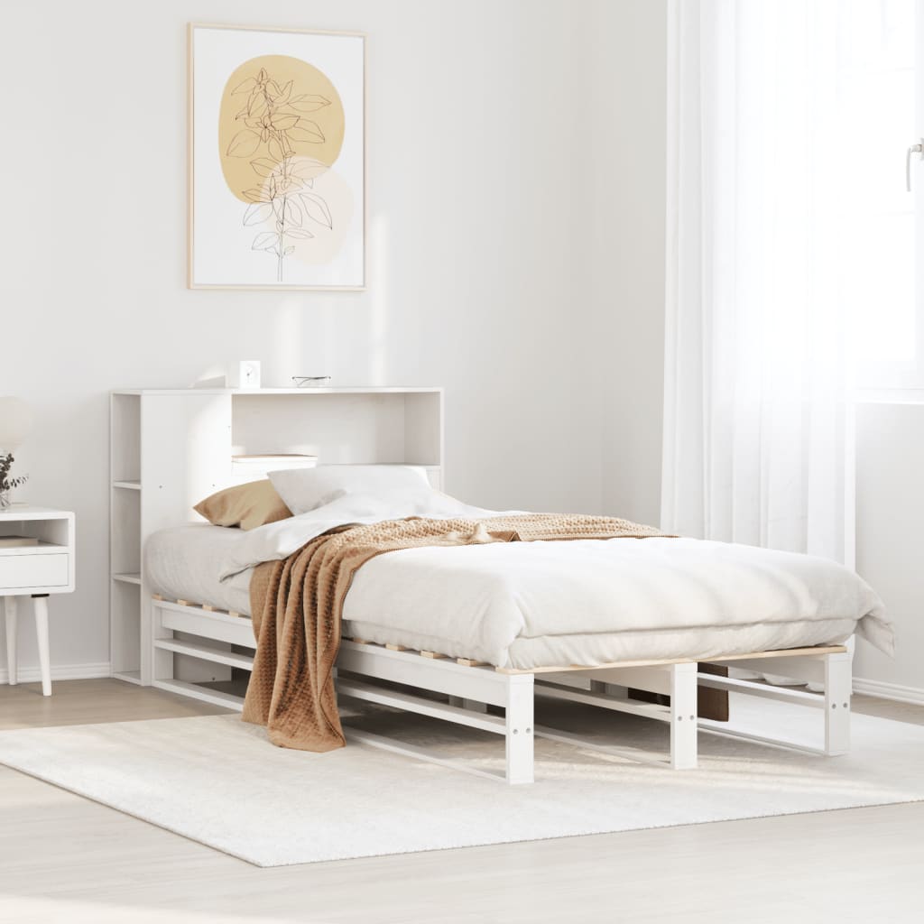 Cama com estante sem colchão 90x200 cm madeira maciça branco