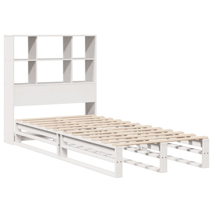 Cama com estante sem colchão 90x200 cm madeira maciça branco