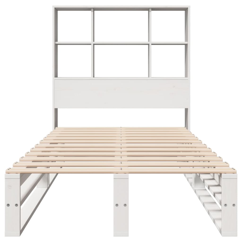 Cama com estante sem colchão 90x200 cm madeira maciça branco