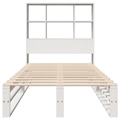 Cama com estante sem colchão 90x200 cm madeira maciça branco