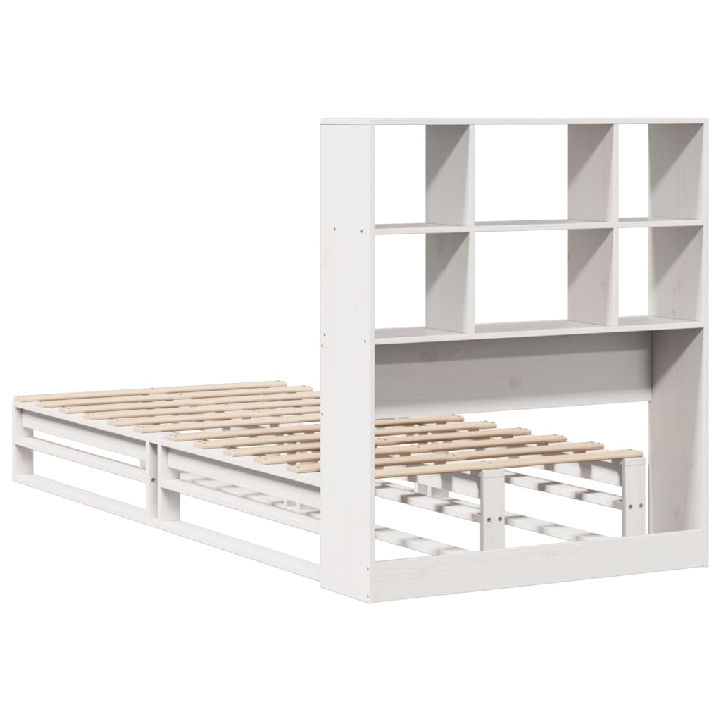 Cama com estante sem colchão 90x200 cm madeira maciça branco