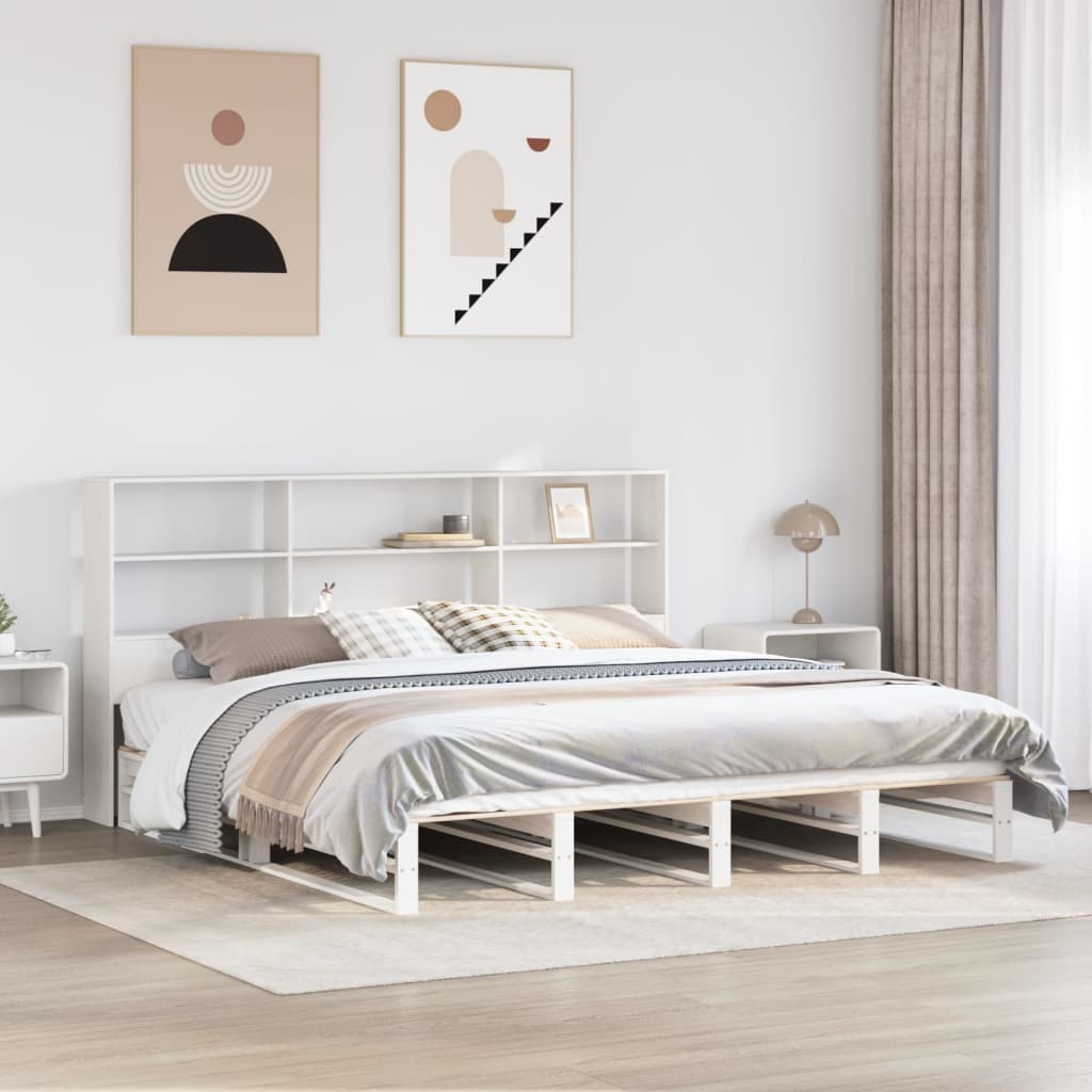 Cama com estante sem colchão 200x200 cm madeira maciça branco