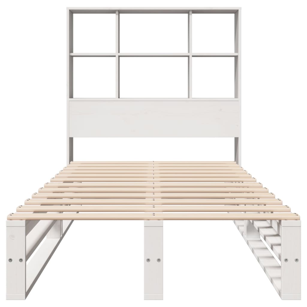 Cama com estante sem colchão 75x190 cm madeira maciça branco