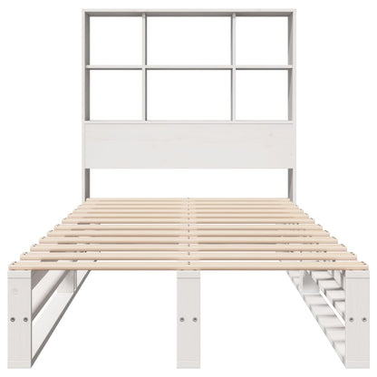 Cama com estante sem colchão 75x190 cm madeira maciça branco