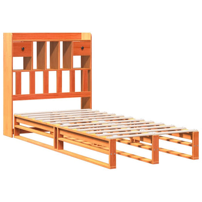 Cama com estante sem colchão 90x200cm pinho maciço castanho-mel