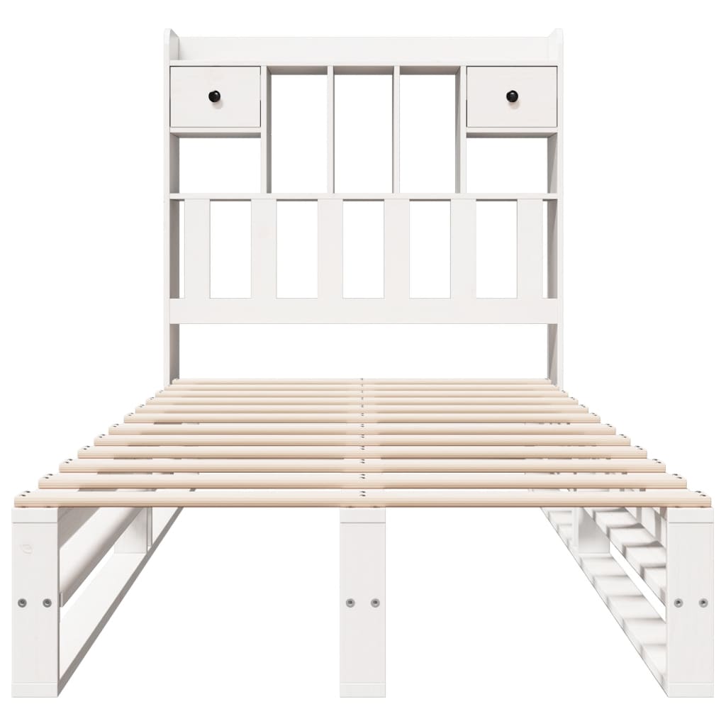 Cama com estante sem colchão 75x190 cm pinho maciço branco