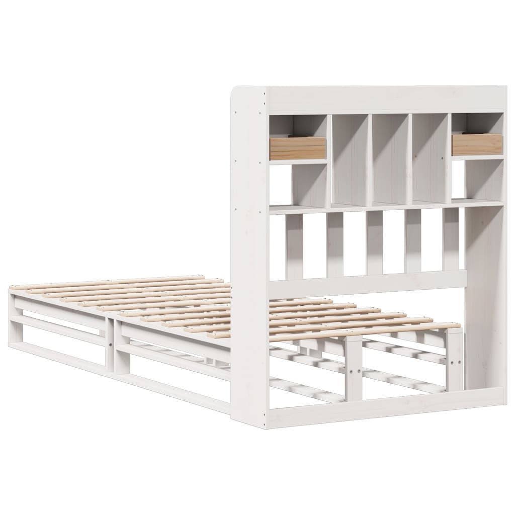 Cama com estante sem colchão 75x190 cm pinho maciço branco