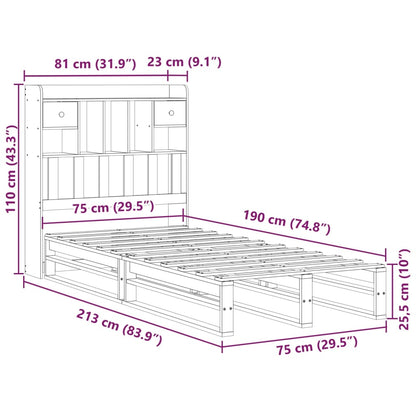 Cama com estante sem colchão 75x190cm pinho maciço castanho-mel