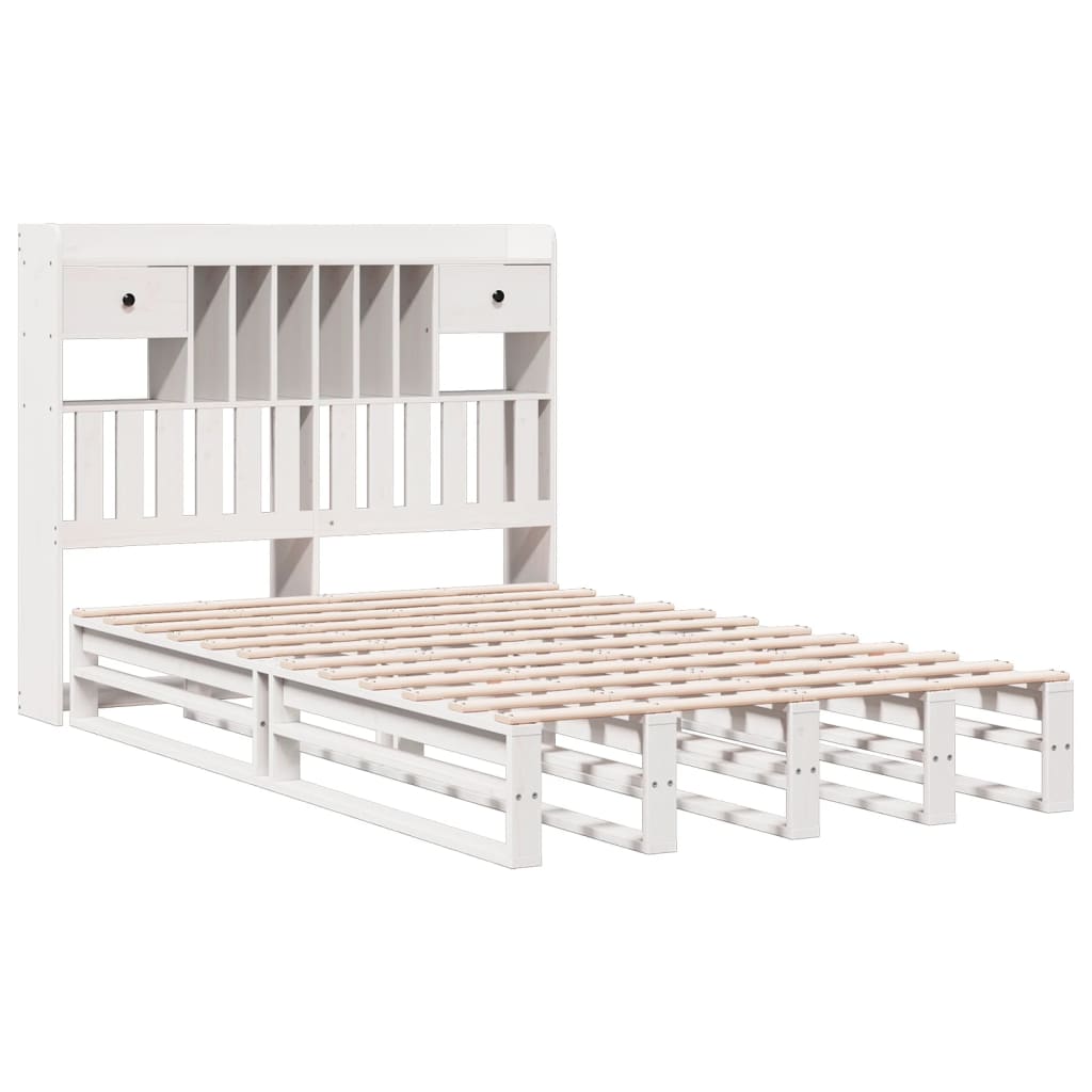 Cama com estante sem colchão 135x190 cm pinho maciço branco