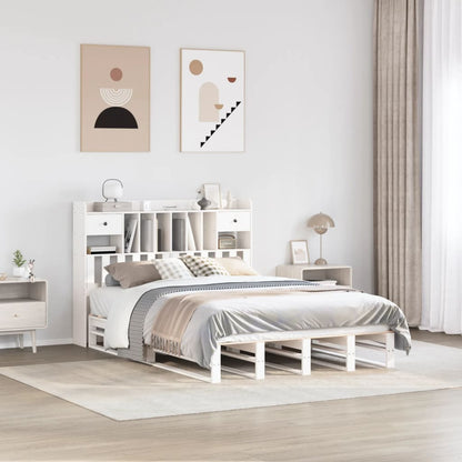 Cama com estante sem colchão 140x190 cm pinho maciço branco