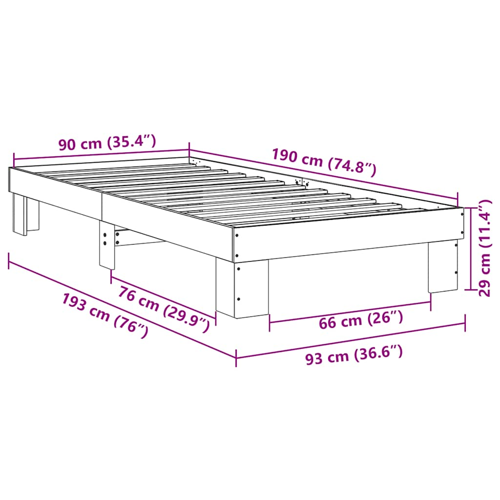 Estrutura de cama sem colchão 90x190 cm Carvalho de maciça