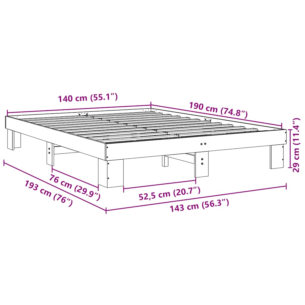 Estrutura de cama sem colchão 140x190 cm de madeira de carvalho