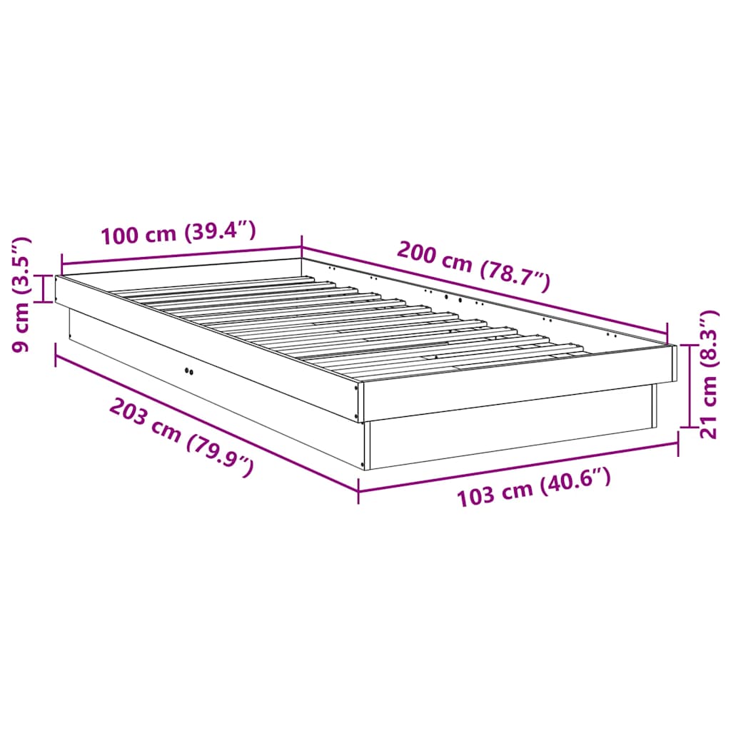 Estrutura de cama sem colchão 100x200 cm madeira de carvalho