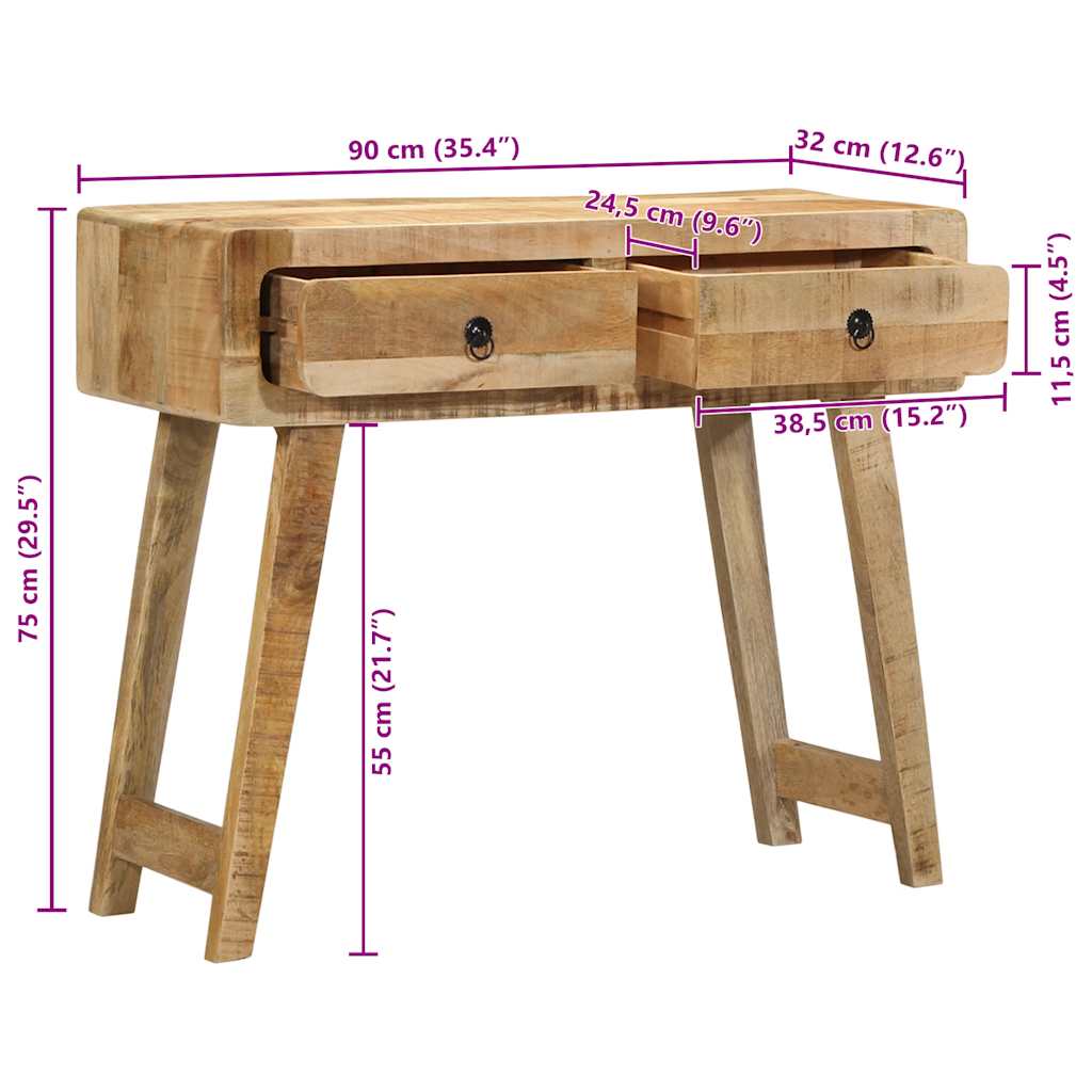 Mesa consola 90x32x75 cm madeira de mangueira áspera maciça