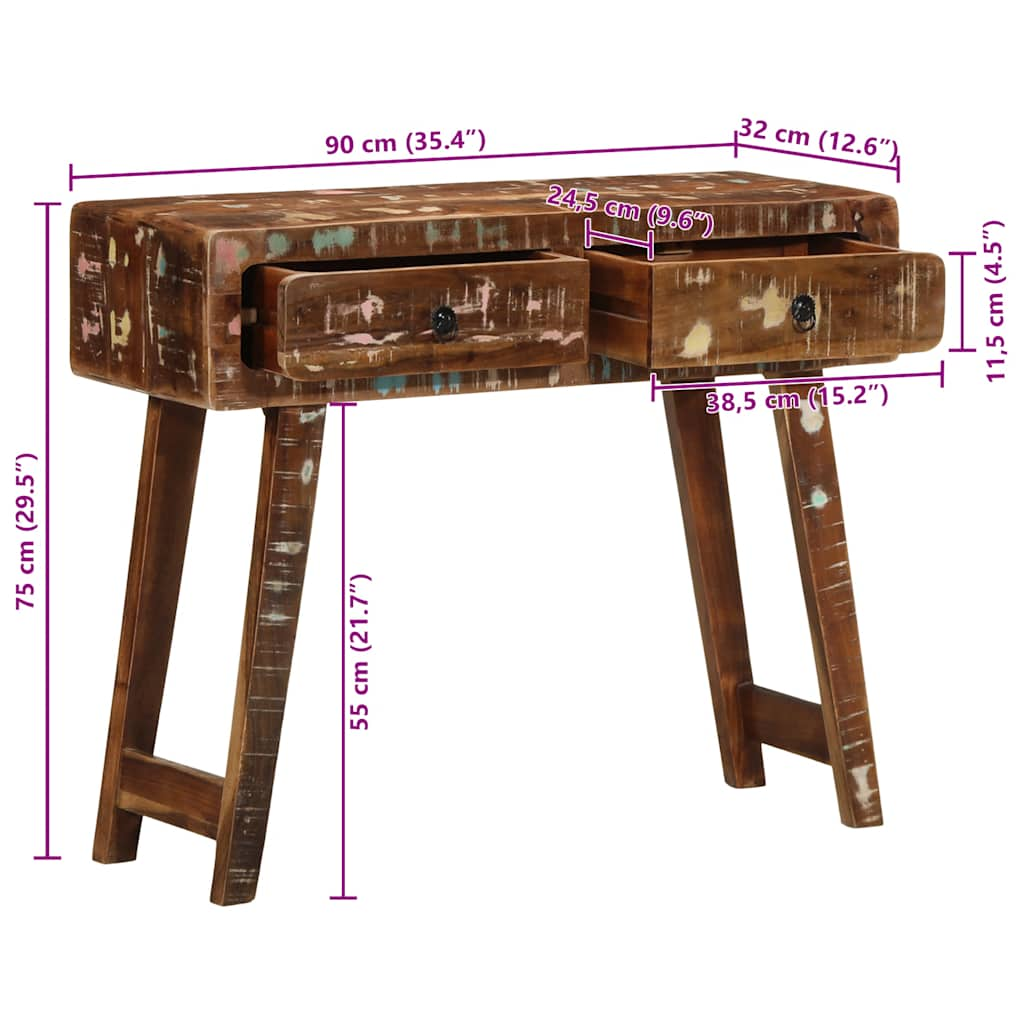 Mesa consola 90x32x75 cm madeira recuperada maciça