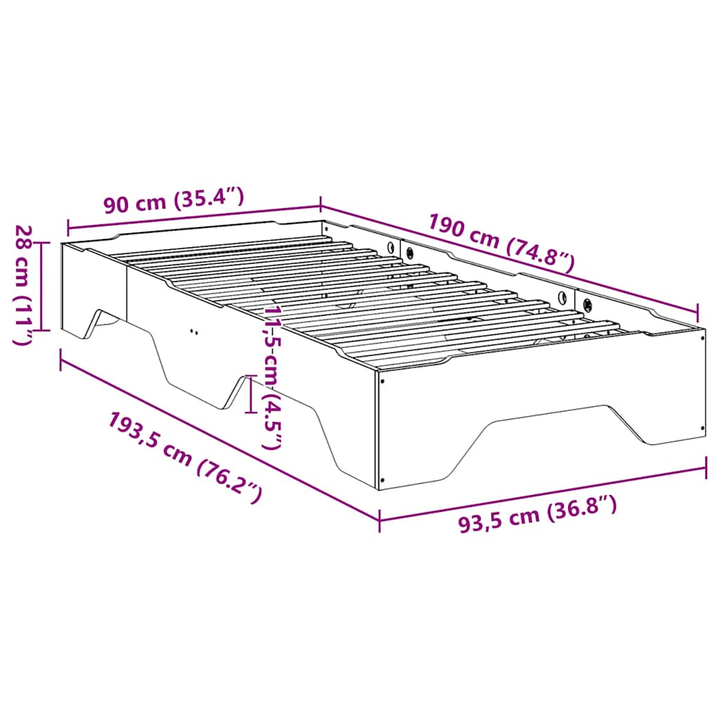 Cama sem colchão empilháveis 90x190 cm madeira maciça