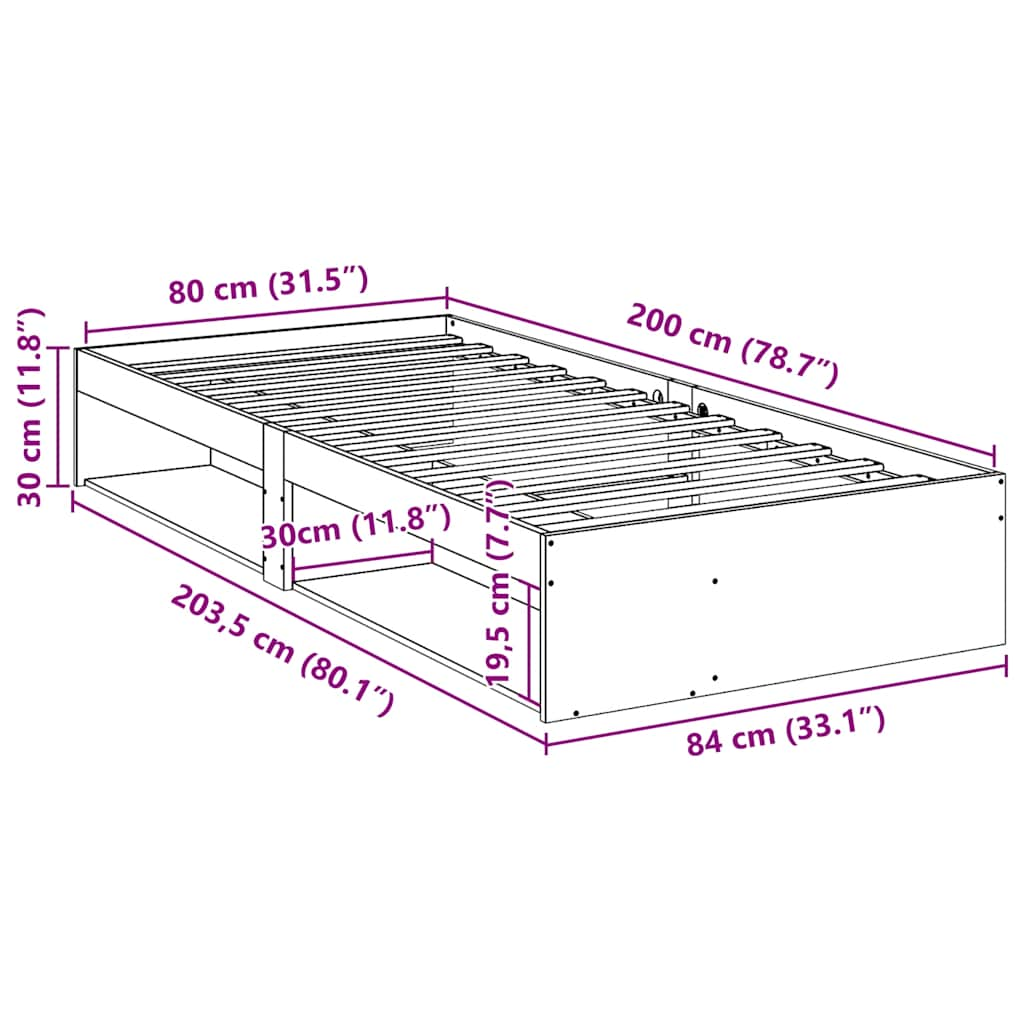 Sofá-cama sem colchão 80x200 cm madeira de pinho maciça branco