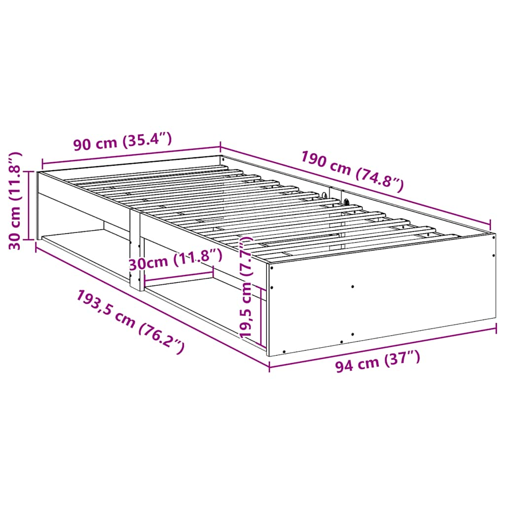 Sofá-cama sem colchão 90x190 cm madeira de pinho maciça branco