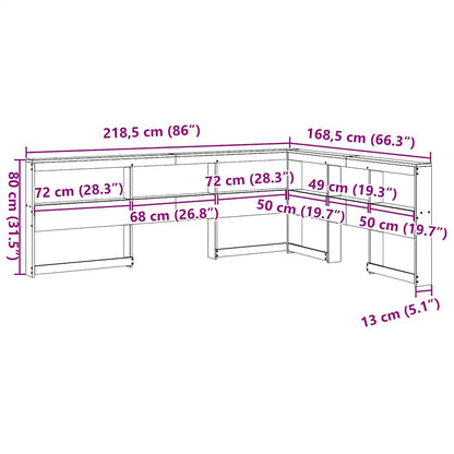 Estante cabeceira forma de L 150 cm pinho maciço castanho-mel