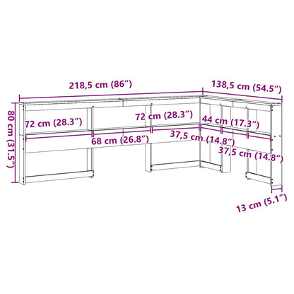 Estante cabeceira forma de L 120 cm pinho maciço castanho-mel