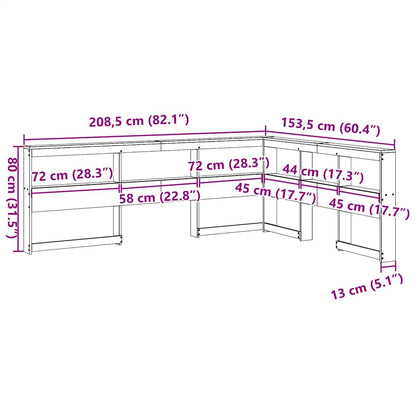 Estante cabeceira forma de L 135 cm pinho maciço castanho-mel