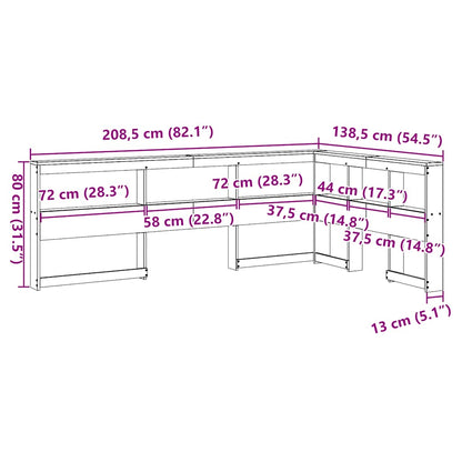 Estante cabeceira forma de L 120 cm pinho maciço castanho-mel