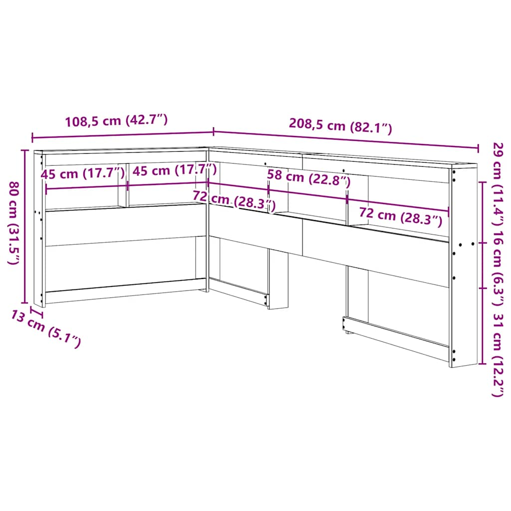 Estante cabeceira forma de L 90 cm pinho maciço castanho-mel