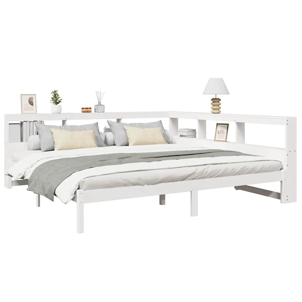 Cama com estante sem colchão 180x200 cm pinho maciço branco