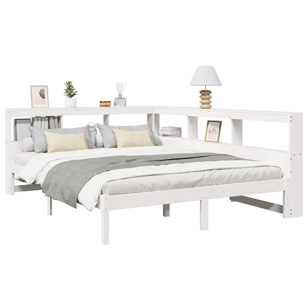 Cama com estante sem colchão 140x200 cm pinho maciço branco