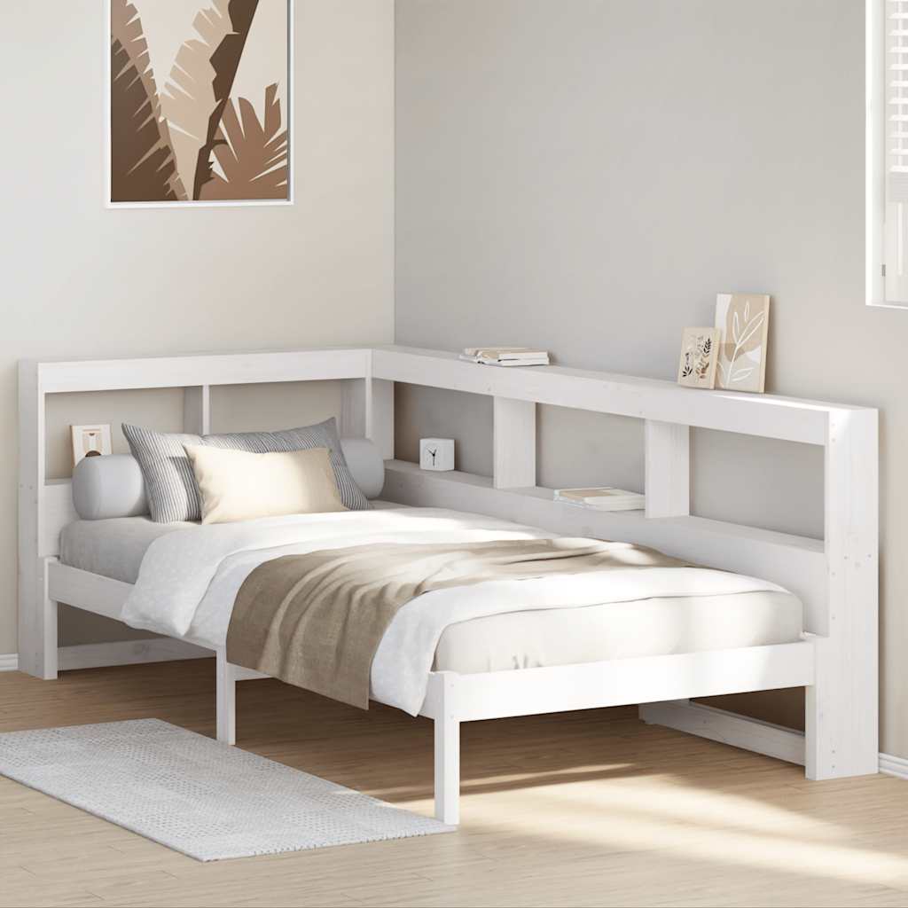 Cama com estante sem colchão 100x200 cm pinho maciço branco