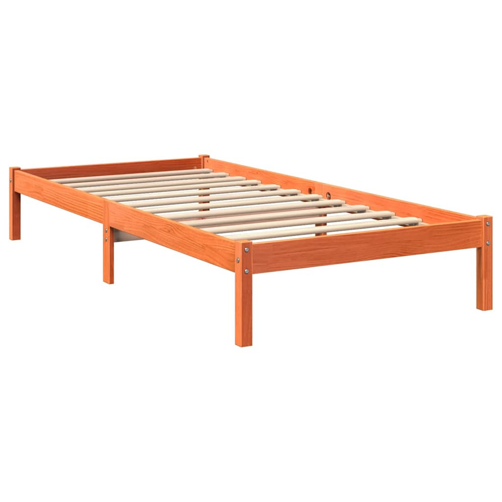 Cama com estante sem colchão 90x200cm pinho maciço castanho-mel