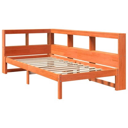 Cama com estante sem colchão 90x190cm pinho maciço castanho-mel