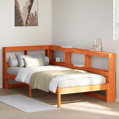 Cama com estante sem colchão 90x190cm pinho maciço castanho-mel