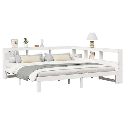 Cama com estante sem colchão 200x200 cm pinho maciço branco