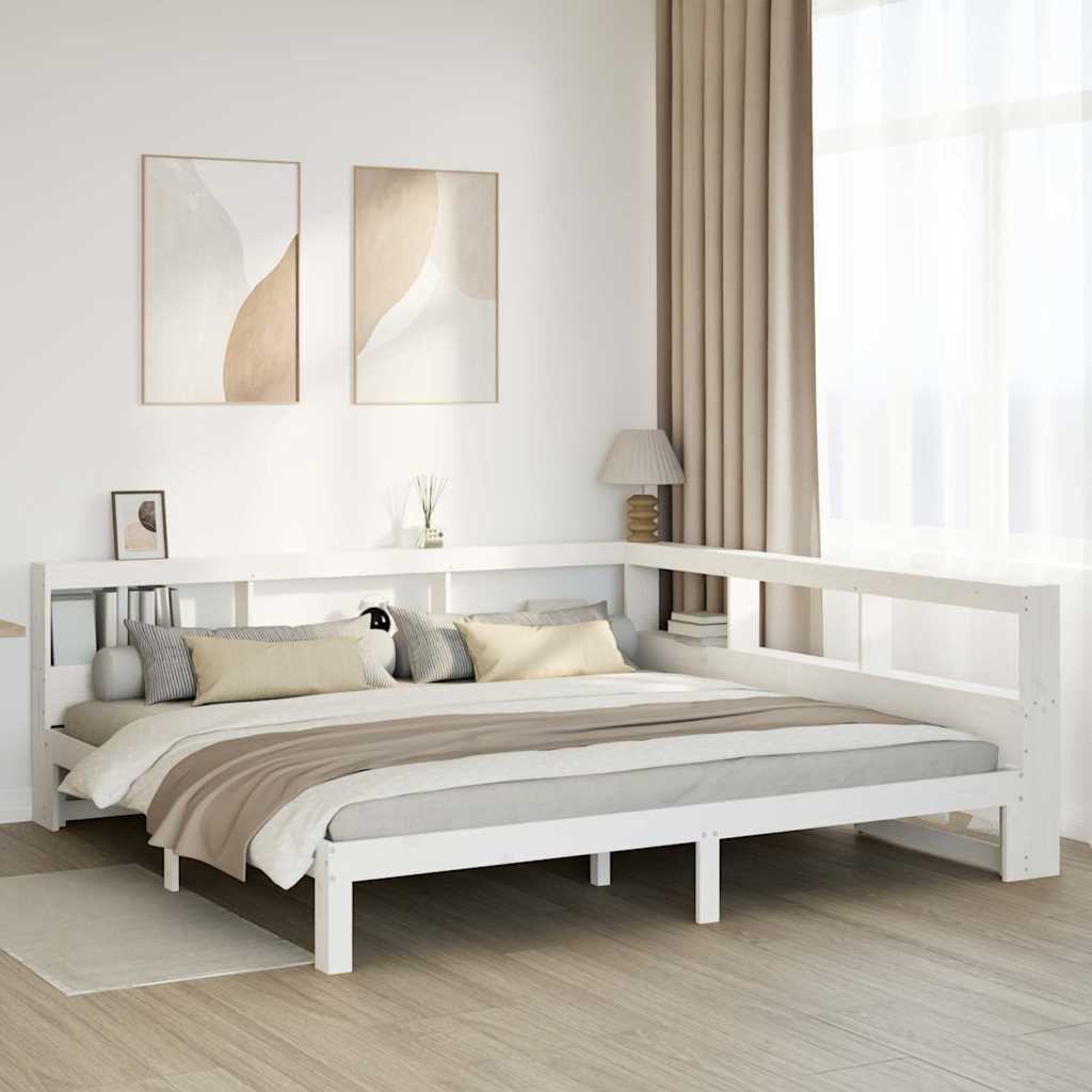 Cama com estante sem colchão 200x200 cm pinho maciço branco