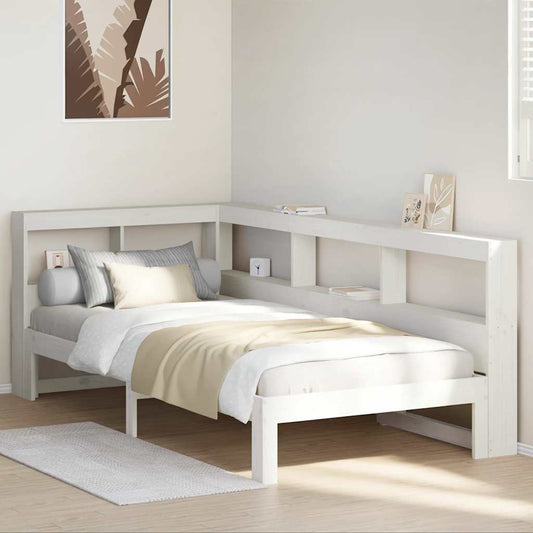 Cama com estante sem colchão 100x200 cm pinho maciço branco