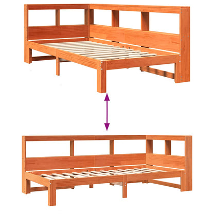 Cama c/ estante sem colchão 100x200cm pinho maciço castanho-mel