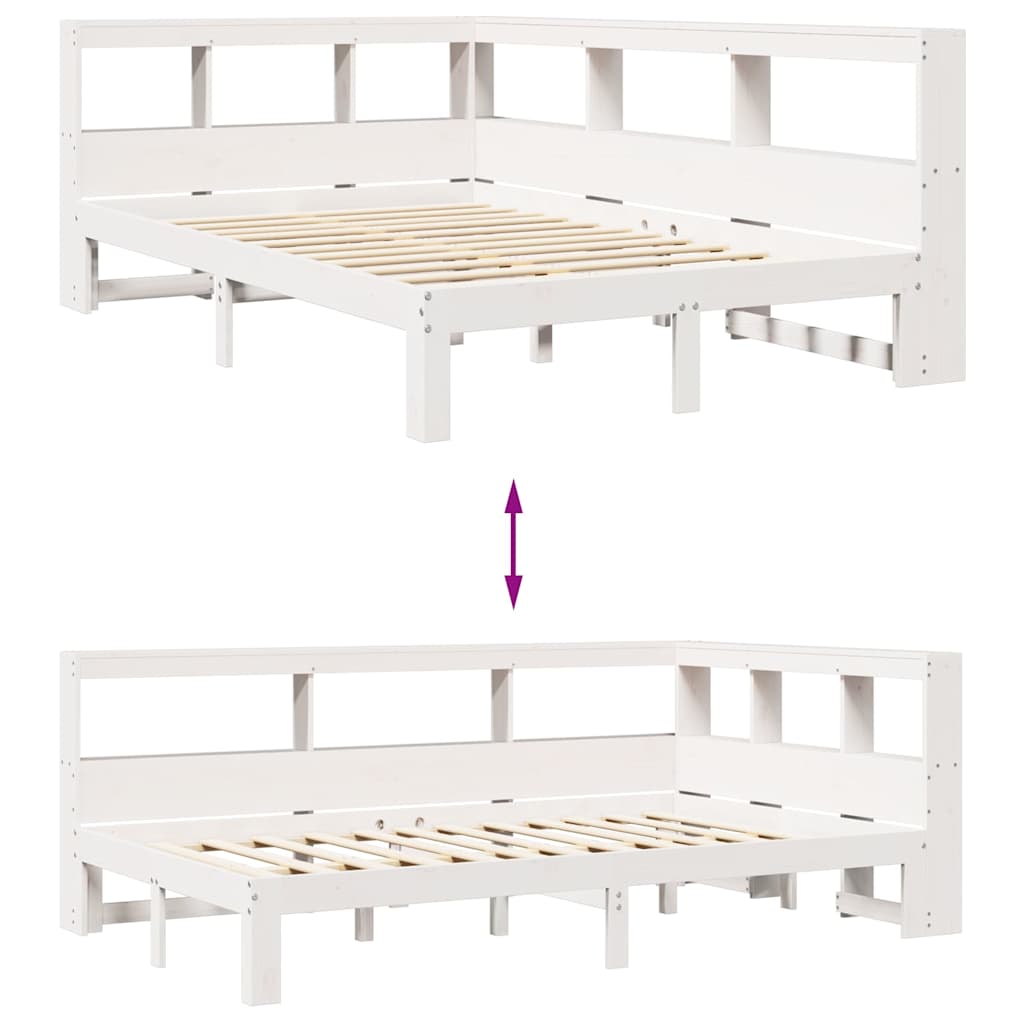 Cama com estante sem colchão 135x190 cm pinho maciço branco