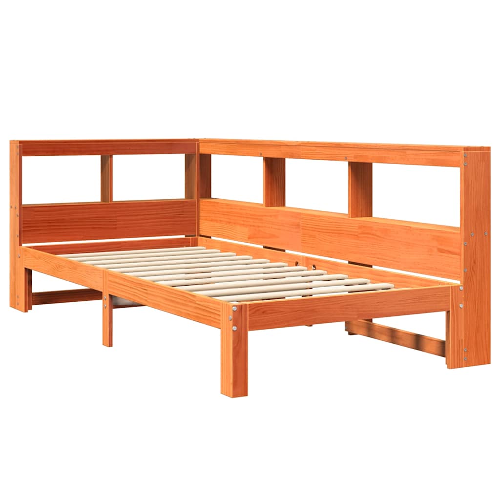 Cama com estante sem colchão 90x190cm pinho maciço castanho-mel