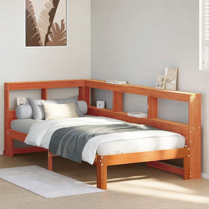 Cama com estante sem colchão 90x190cm pinho maciço castanho-mel