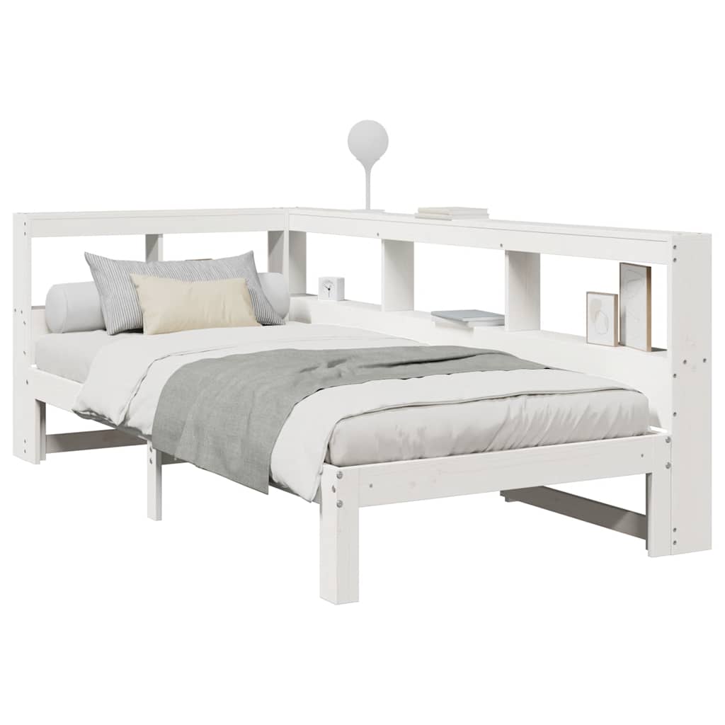 Cama com estante sem colchão 75x190 cm pinho maciço branco