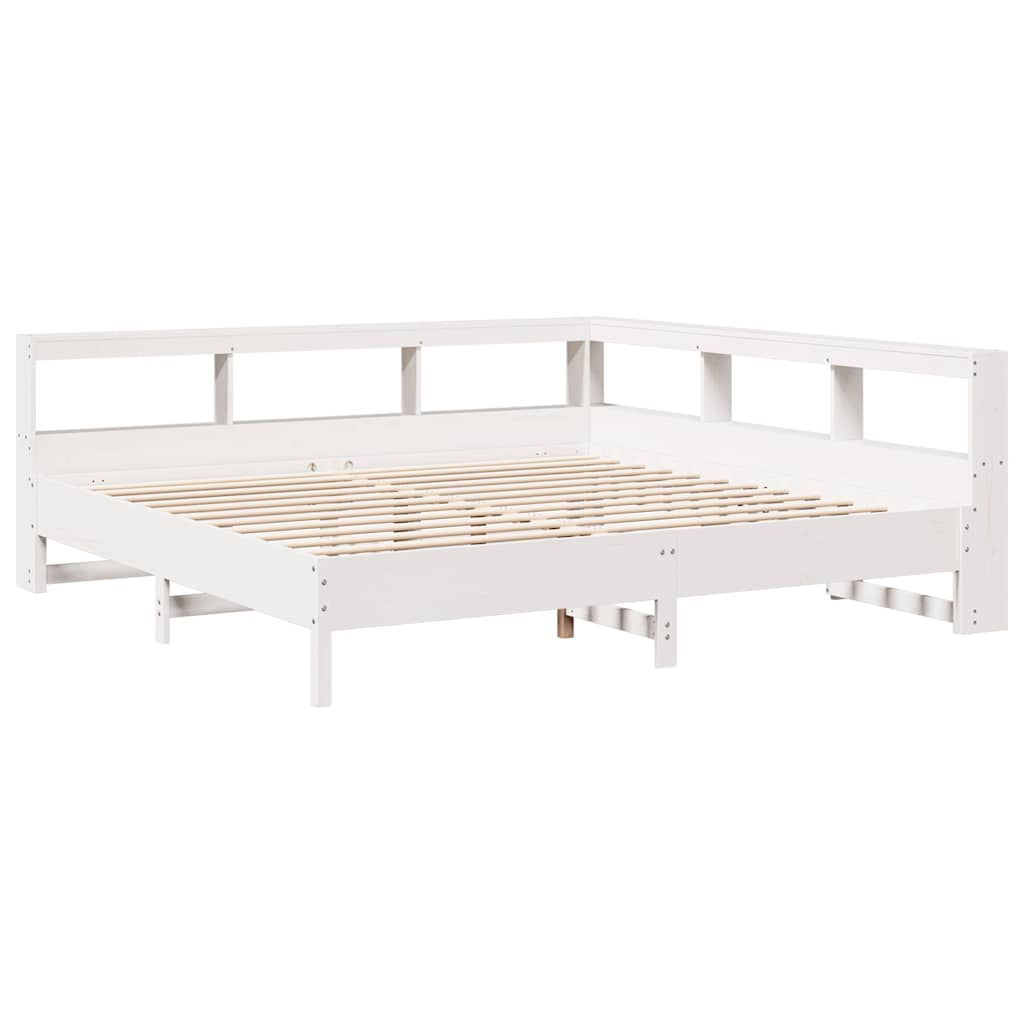 Cama com estante sem colchão 200x200 cm pinho maciço branco