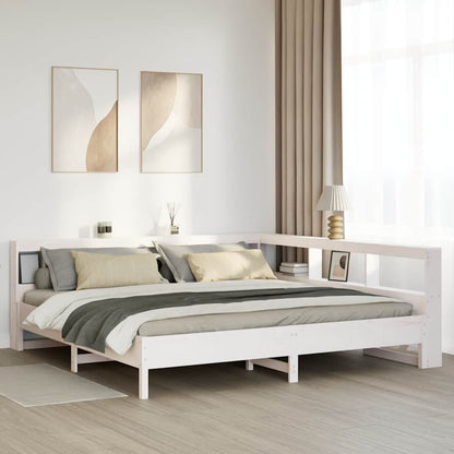 Cama com estante sem colchão 200x200 cm pinho maciço branco